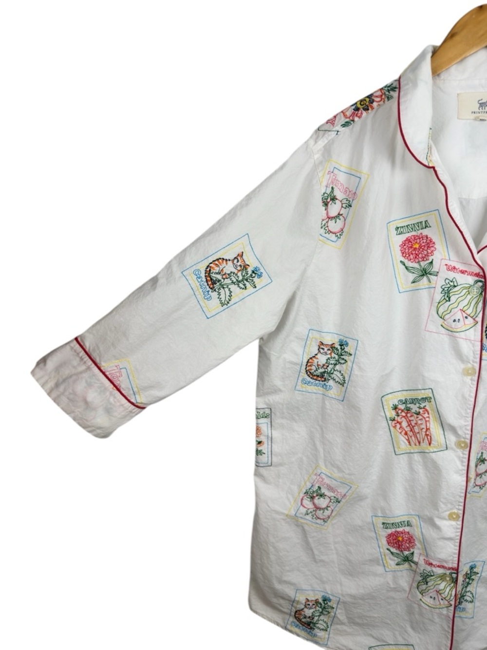 Printfresh Seed Packets Sleep Shirt Cloud Organic Cotton Button Down Nightgown L - Picture 3 of 16